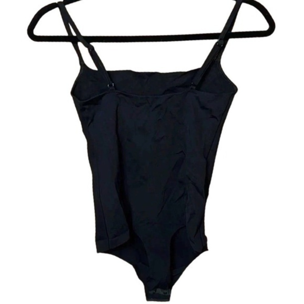 Black Square Neck Tank Bodysuit Snap Closure Adjustable Straps Dance Night out - Picture 7 of 10